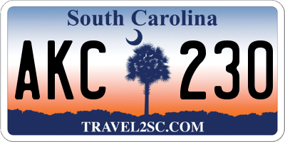 SC license plate AKC230