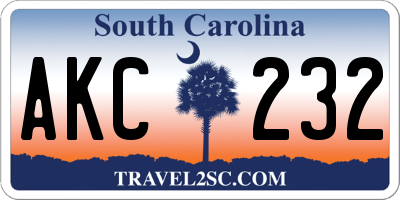 SC license plate AKC232