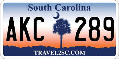 SC license plate AKC289