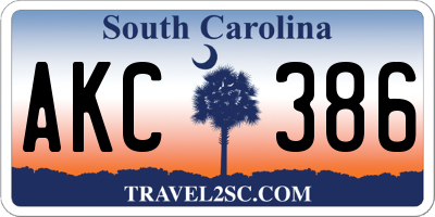 SC license plate AKC386
