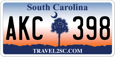 SC license plate AKC398