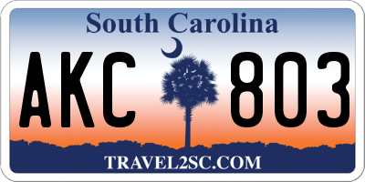 SC license plate AKC803