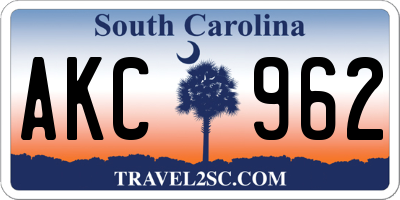 SC license plate AKC962