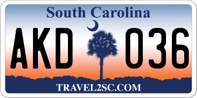 SC license plate AKD036