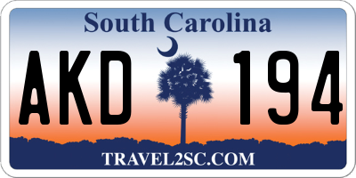 SC license plate AKD194