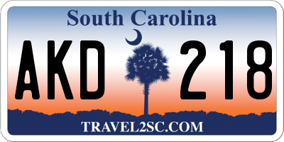 SC license plate AKD218