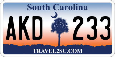 SC license plate AKD233