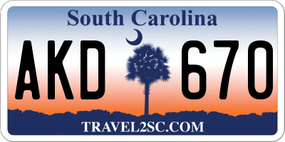 SC license plate AKD670