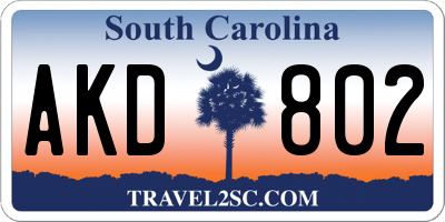 SC license plate AKD802