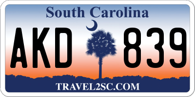 SC license plate AKD839