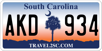 SC license plate AKD934