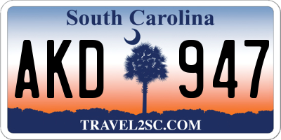 SC license plate AKD947