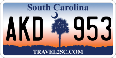 SC license plate AKD953