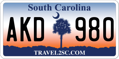 SC license plate AKD980