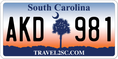 SC license plate AKD981