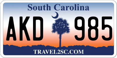 SC license plate AKD985