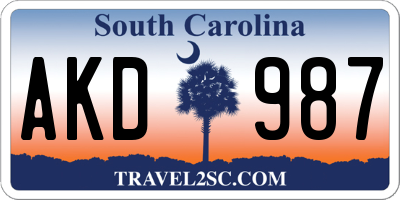 SC license plate AKD987