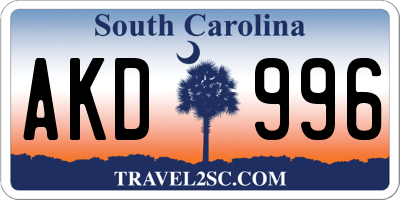 SC license plate AKD996