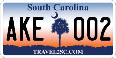 SC license plate AKE002