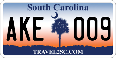 SC license plate AKE009