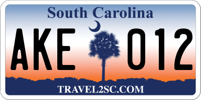 SC license plate AKE012