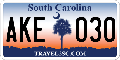 SC license plate AKE030
