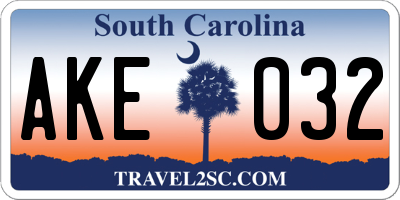 SC license plate AKE032