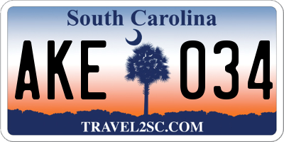 SC license plate AKE034