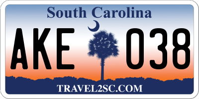 SC license plate AKE038