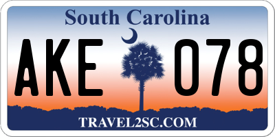 SC license plate AKE078