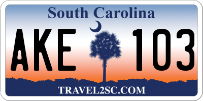 SC license plate AKE103