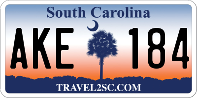 SC license plate AKE184