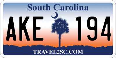 SC license plate AKE194