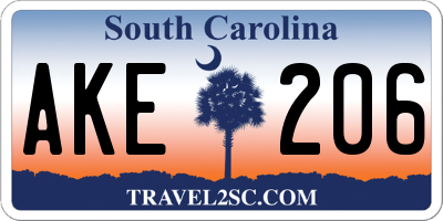 SC license plate AKE206