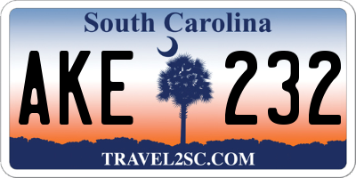 SC license plate AKE232
