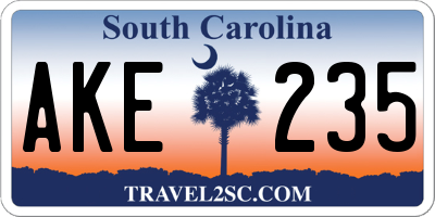 SC license plate AKE235