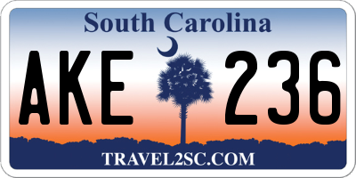 SC license plate AKE236