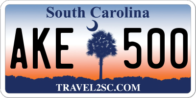 SC license plate AKE500