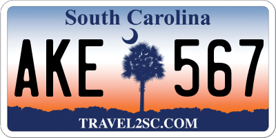 SC license plate AKE567