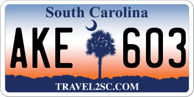 SC license plate AKE603