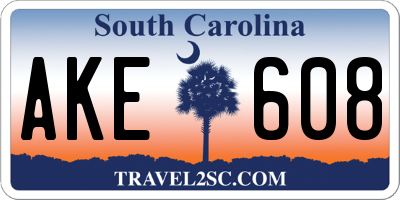 SC license plate AKE608