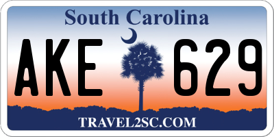SC license plate AKE629
