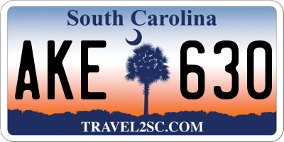 SC license plate AKE630