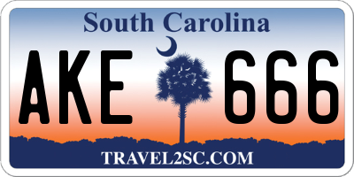 SC license plate AKE666