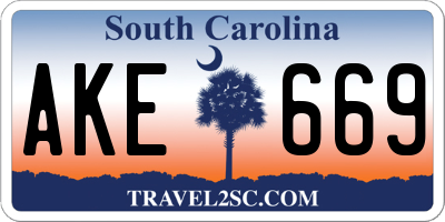 SC license plate AKE669