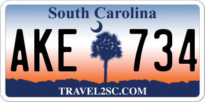 SC license plate AKE734