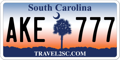SC license plate AKE777