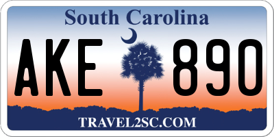 SC license plate AKE890