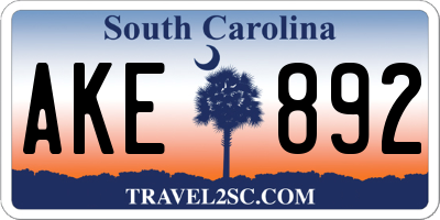 SC license plate AKE892