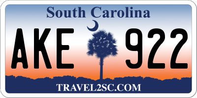 SC license plate AKE922